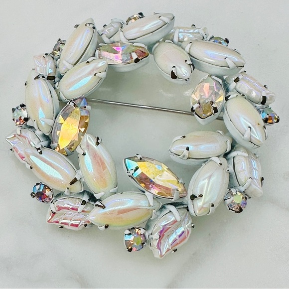 Vintage Regency Signed Brooch Aurora Borealis Rhinestone Circle Pin 1950s Rare - Picture 10 of 10